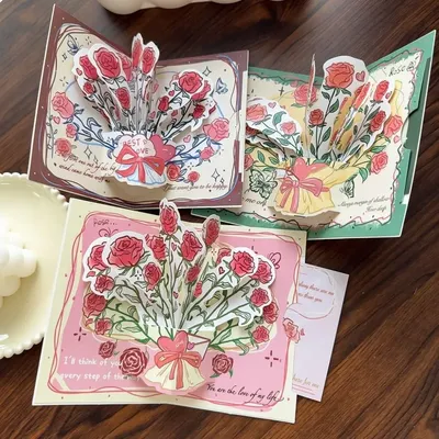 Romantische Valentinstag Dekoration Grußkarte 3D Stereo Rosenstrauß Hochzeitseinladungen Segenskarten Image