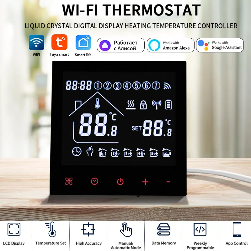 Tuya WiFi Smart Thermostat LCD Display Touchscreen Elektrische Boden Heizung Wasser/Gas Kessel Thermostat Arbeit Mit Alexa Alice Image