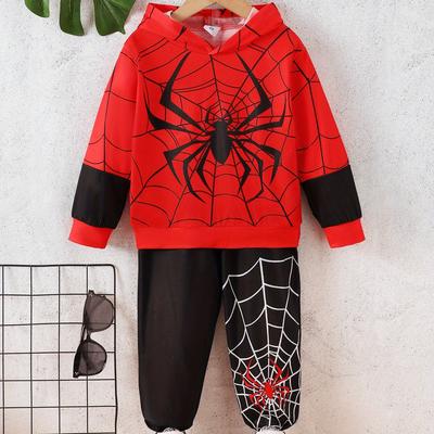 TEMU 2pcs Cartoon Spider Graphic Print Outfits For Boys - Spider Print Long Sleeve Hooded Sweatshirt And Jogger Pants With Elastic Waistband