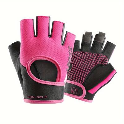 TEMU Women's Anti-slip Sports Gloves - Cycling, Gym, Weightlifting & Dumbbells | Polyester, Hook & Loop Closure, Knit Fabric