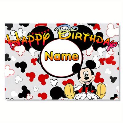 TEMU Custom Mouse Birthday Backdrop - Personalized Name Polyester Party Banner, Vibrant , Ideal For Classroom, Office, Photo Booths & Birthday Celebrations, Birthday Party Decorations