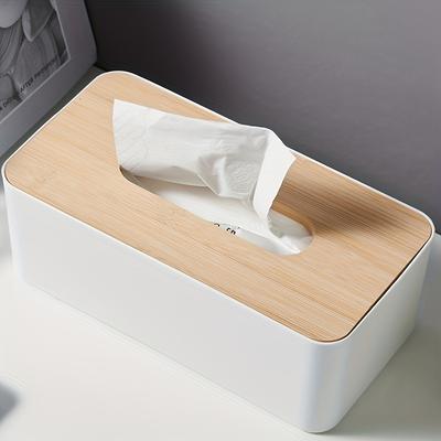 TEMU Elegant Bamboo Lid Box With Plastic Base, Disposable Dispenser For Home And Office Use