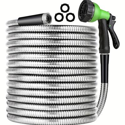 TEMU 100ft/ 50ft/ 25ft Heavy Duty Stainless Steel Garden Hose With Spout - Leakproof, Flexible And -free, 3/ 4&; Connector For Yard Care