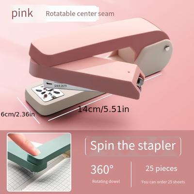 TEMU Ergonomic 360Â° Rotating Desktop Stapler - Mechanical, Foldable Design In Abs Plastic, Sleek White With Metal & Nail Capacity, Ideal For Office & Home Use