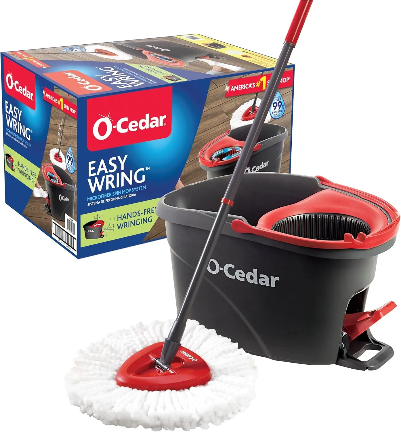 Zeder easywring Mikro faser Spin Mop, Eimer Boden reinigungs system, rot, grau, Standard Image