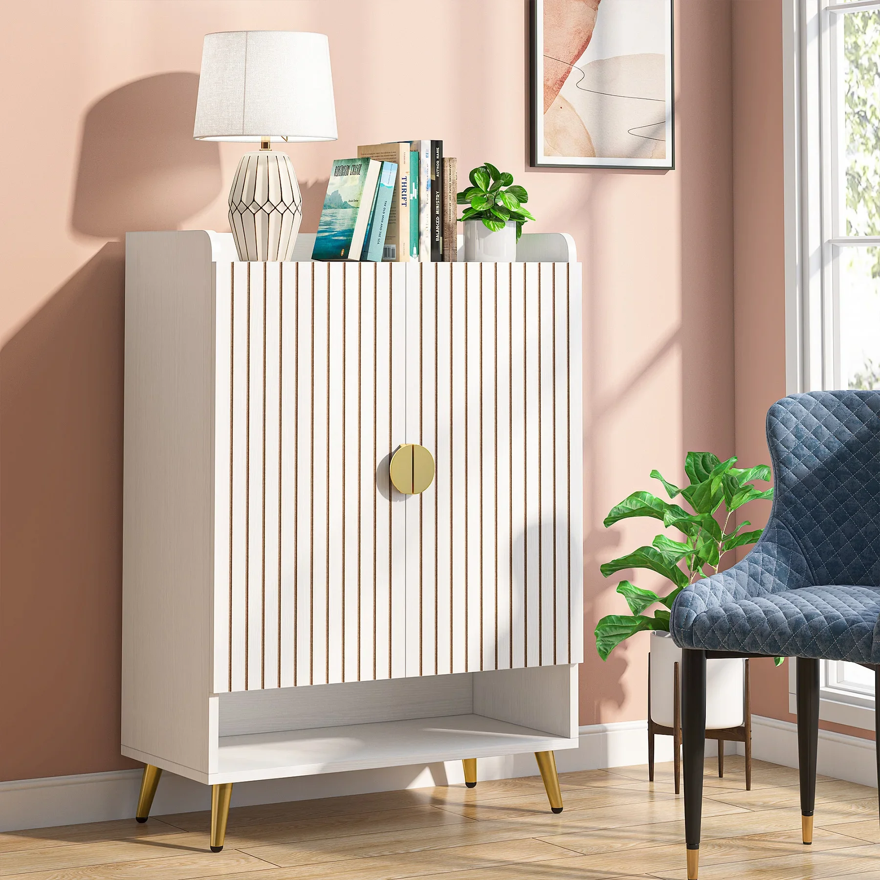 Tribesigns 7-stufiger Schuhschrank mit Türen, Schuhschrank mit verstellbaren Regalen, Schuhregal aus Holz, Schuhaufbewahrung Image