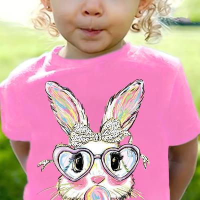 TEMU Easter Summer Girls' Loose T-shirt With Cartoon Rabbit Print