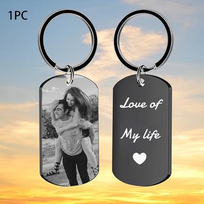 TEMU 1pc Personalized Dog Tag Keychain, Custom Photo Engraved Zinc Alloy Metal Keyring With 