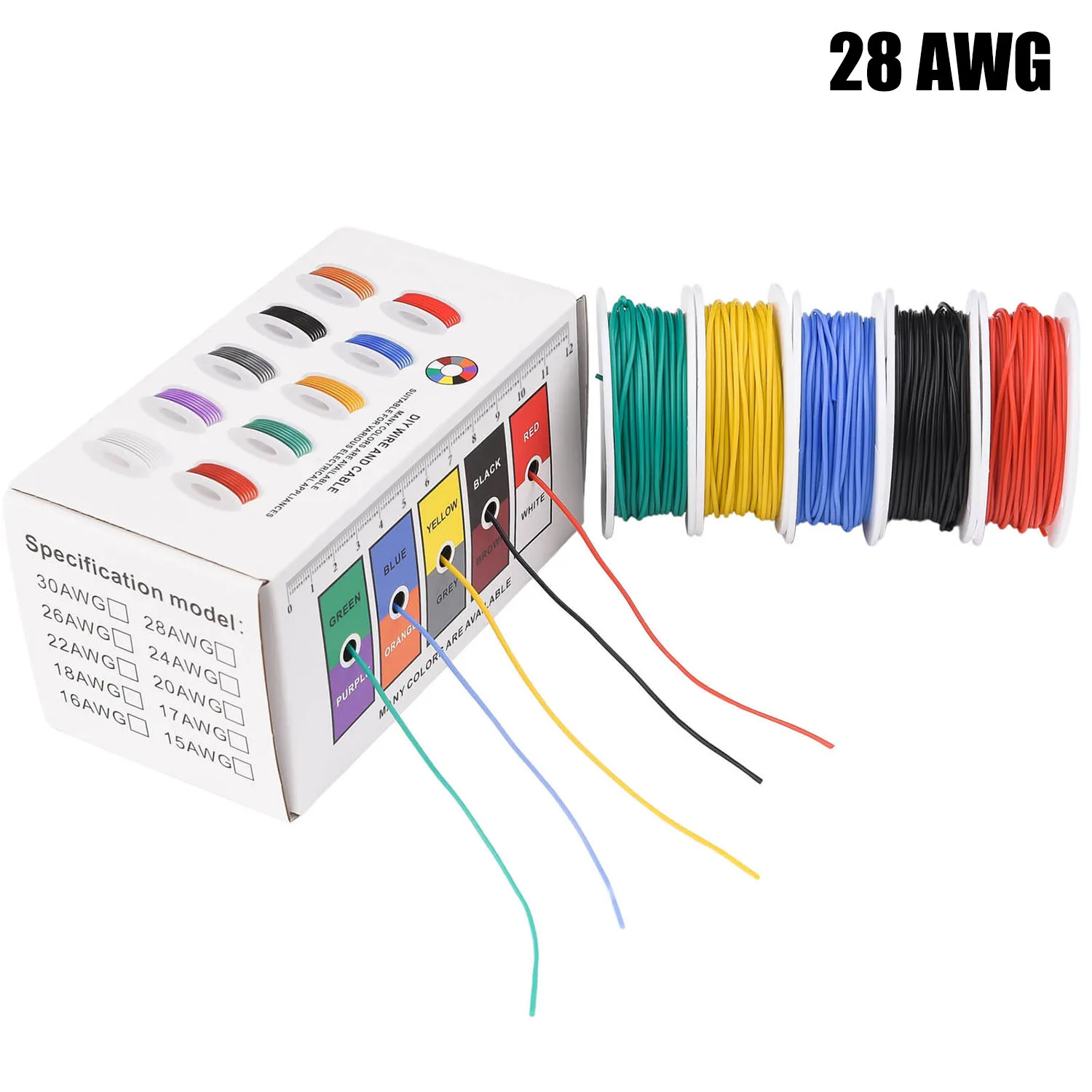 28 awg verse ilter elektrischer Draht 28 Gauge verzinnter Kupferdrähte flexibler Silikon-Elektroanschluss-Drahts atz 5 Farben je 10m Image