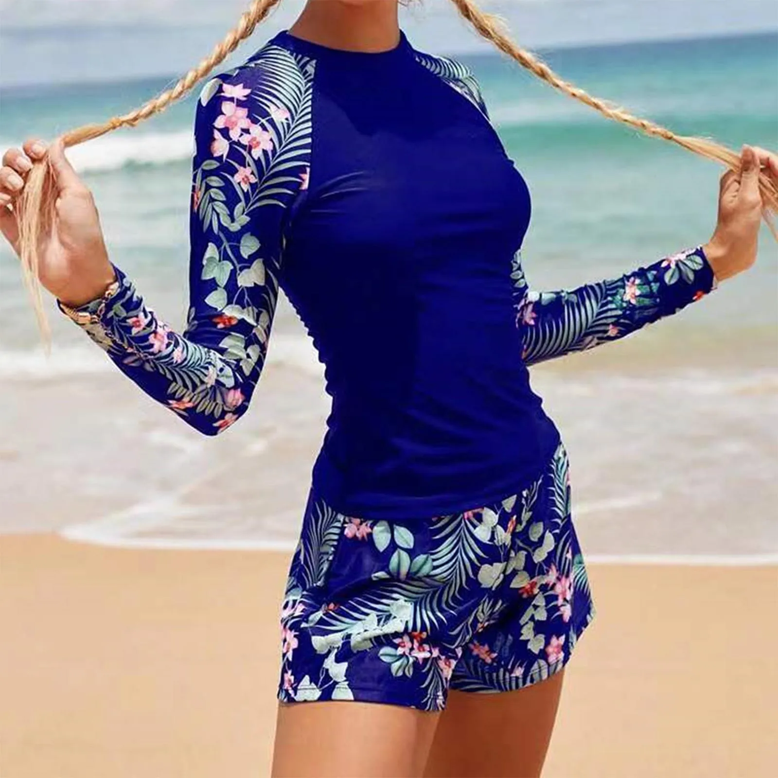 2024 Langarm Surfen Badeanzug Drucken Bademode Frauen Zwei Stücke Tauchen Kleidung Bademode Baden Schwimmen Badeanzug Image