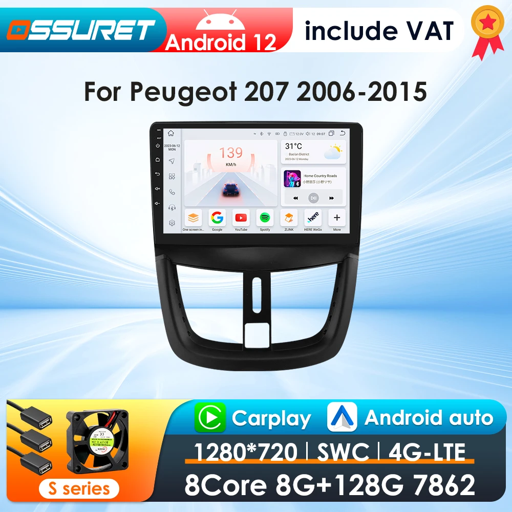 360 Kamera Android 13 Auto Radio Für PEUGEOT 207 207CC 2006-2015 Auto Multimedia GPS 4G Carplay intelligente Bildschirm autoradio SWC Image