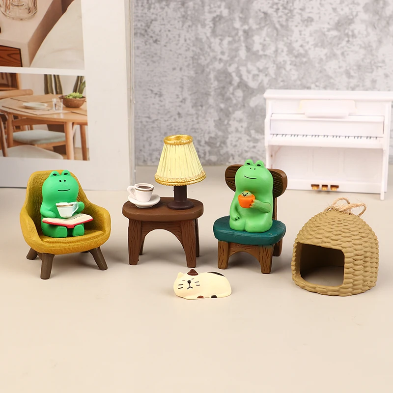 1pc Frosch Harz Miniatur Puppenhaus Zubehör DIY Büro Dekor Anime Statuen Auto Ornament niedlichen modernen Kunst Modell Mini Spielzeug Image