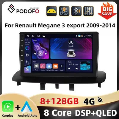 Podofo 8Core 9'' Car Radio For Renault Megane 3 2009-2014 Multimedia Player Android Auto Carplay BT WIFI 4G Navigation Car Audio