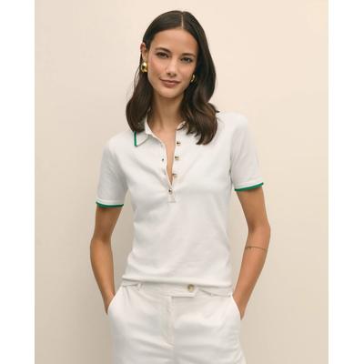 Brooks Brothers Women's Tipped Polo Sweater in Silk Blend | White | Size Large