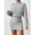 Damen Minikleid strickkleid Figurbetontes Kleid Elegant Brautkleider schlicht Cocktail Urlaub Strasse Casual Regular Fit Graphic Glatt Langarm Rollkragen Schwarz Grau Sommer Herbst Winter