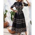 Damen kleid lang Casual kleid Sommerkleid Boho-Kleid Modisch Outdoor Festtage Verabredung Regular Fit Bemalt 3/4 Ärmel Hemdkragen Schwarz Weiß Grün Sommer Frühling