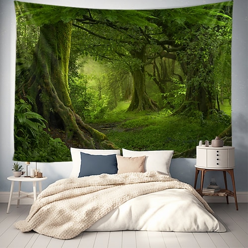 Landschaft Wald hängender Wandteppich Wandkunst Große Wandteppich Wanddekoration Fotohintergrund Decke Vorhang Zuhause Schlafzimmer Wohnzimmer Dekoration Image