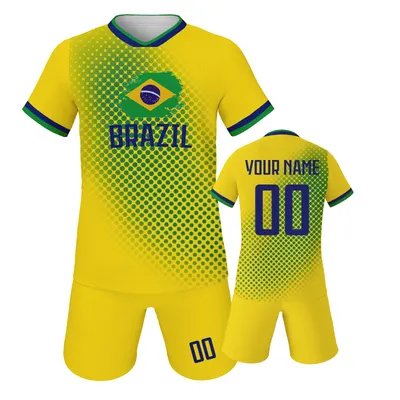 Custom Kids Brazil Jersey Set Personalized Name Number Soccer Training Uniforms Boys Girls Fans