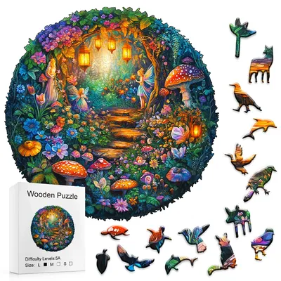 Wooden Puzzles for Adults - Magic Mushroom Puzzle, Unique Shape Puzzle, Flat Puzzle with 3D Visual
