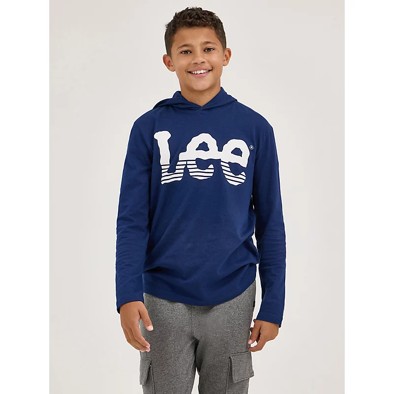 Lee Boys Stripe Twitch Logo Hoodie T-Shirt Navy (Size XL)