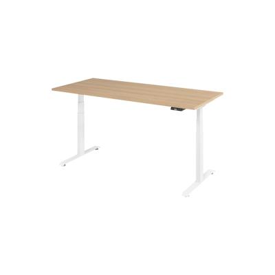 bümö höhenverstellbarer Schreibtisch 180 x 80 cm in Eiche, Gestell weiß - Höhenverstellbar Elektrisch Stehpult mit 3-fach Speicher, Computertisch, Image