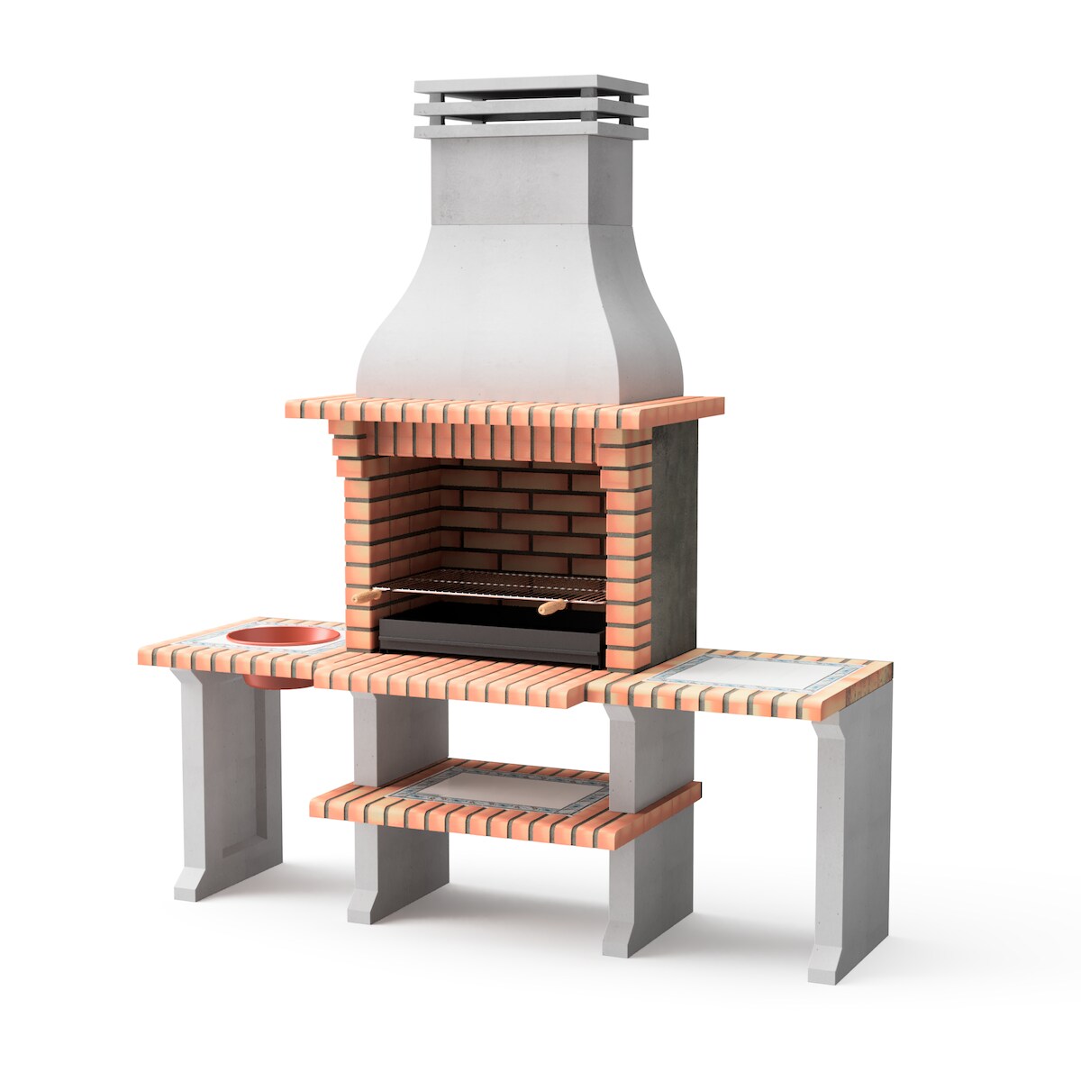 MAESTRO FERRETERO MF - Grillkamin Modell Azores Plus XL (Grau, Orange - 210 x 81 x 250 cm) REF: 3509/5 - Für Außenbereich