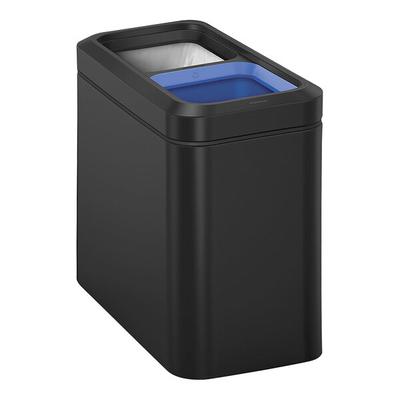 simplehuman CW2105 5.3 Gallon / 20 Liter Matte Black Stainless Steel Slim Dual Compartment Open Top Wastebasket / Trash and Recycling Can