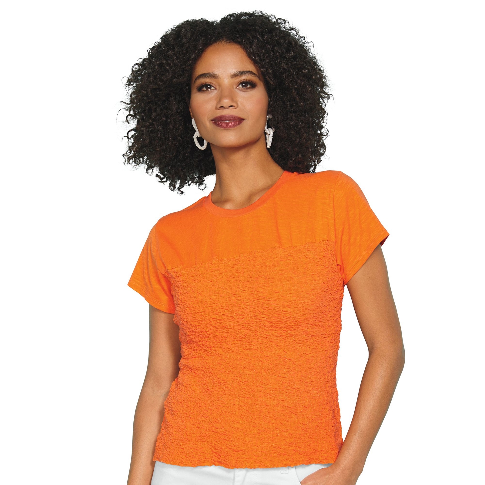 Masseys Smocked T-Shirt (Size 4X) Persimmon Orange, Cotton,Elastine,Nylon