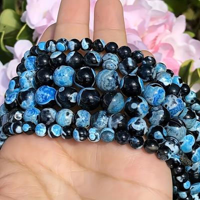 TEMU Blue Dragon Veins Agate Beads, Natural Stone, For Jewelry Making Diy â€“ Bracelets, Necklaces, Keychains, Pen Decor, Lanyard â€“ Crafting Bead Assortment