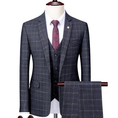 TEMU Men's 3pcs Gingham Suit Set, Casual Lapel Collar, Regular Fit, Long Sleeve, Non-stretch Woven Viscose 26%, Polyester 74%, All , Includes Vest, Shirt, Pants - 290gsm Fabric Weight