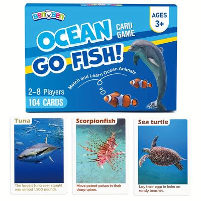 TEMU Benben Card Game For Kids, 104 Cards, Ocean Theme Memory Matching Game, Learning Playing Cards, Picture Cards With Real Photos, , 2-8 Players, Christmas Gift For Birthday