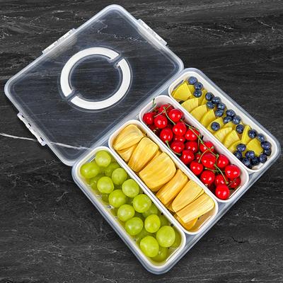 TEMU 4-compartment Fridge Storage Container With Lid & Handle - Microwave Safe, Pvc Divided Serving Tray For Fruits, Veggies, Snacks - Picnics, Parties & Travel