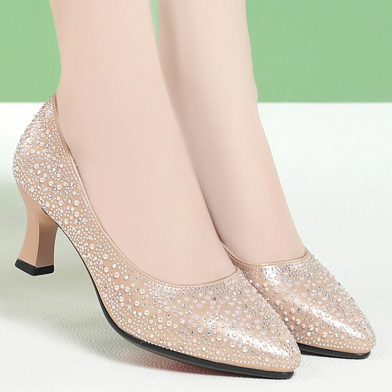 Spring Autumn Women Fashion Pattern Sequined High Heel Pumps Party Lady Classic Office Stylish Wedding Heel Shoes