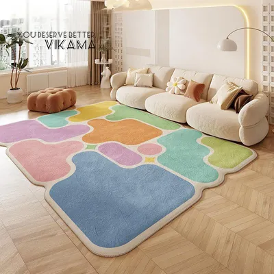 VIKAMA Dopamine Patchwork Imitation Cashmere Rug Comfort Washable Living Room Sofa Rug Bedroom Rug