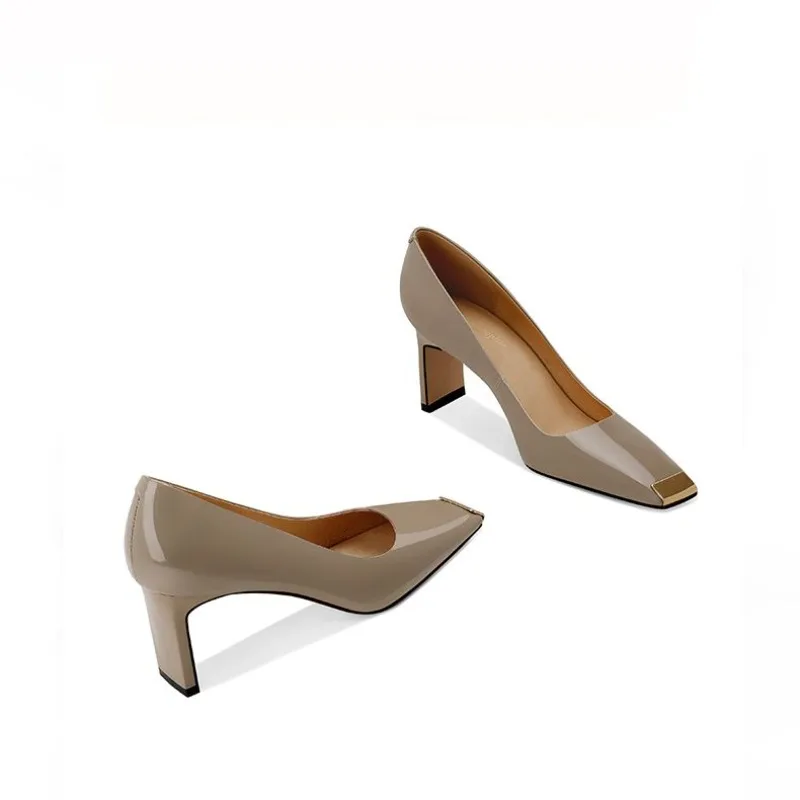 Square Head Patent Leather Thick Heel Ladie Pumps High Heel Women working Safety Shoes Sexy Four Season Nude Single Office Shoes