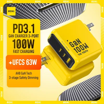 AOHI Youth 100W GaN Charger for Macbook Laptop Tablet Fast Charging For iPhone Xiaomi PD3.1 USB Type C Charger For iPhone 16 15