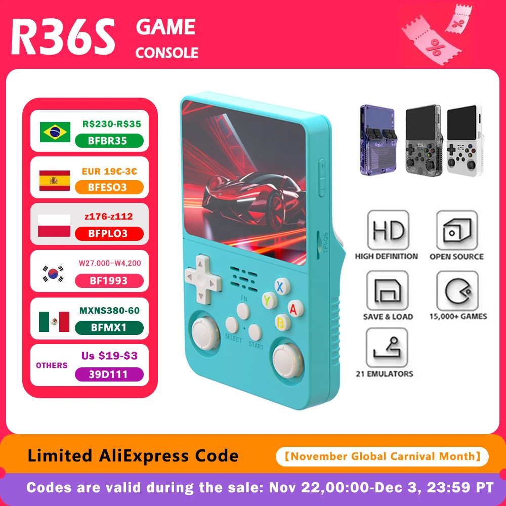 R36S Retro Handheld-Videospielkonsole Linux-System 3,5-Zoll-IPS-Bildschirm Tragbarer Handheld-Videoplayer 64 GB 15000 Spiele Image