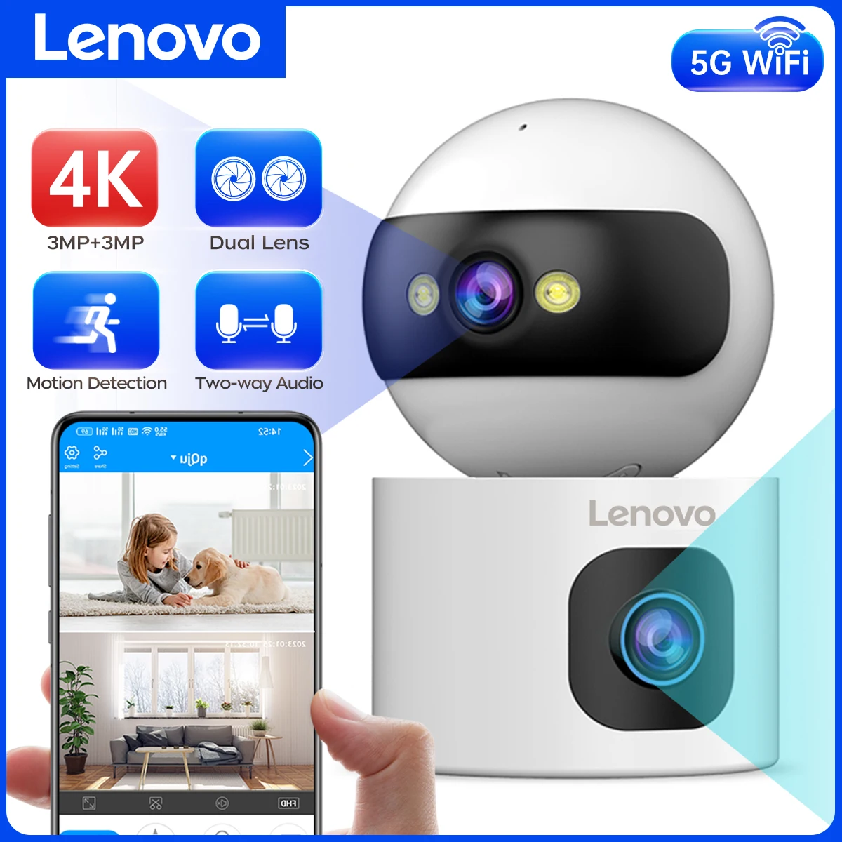 Lenovo 4k IP-Kamera 5g WLAN Dual-Objektiv Smart Home Auto Tracking CCTV-Kamera drahtlose Überwachungs kamera Sicherheit Baby phone Image