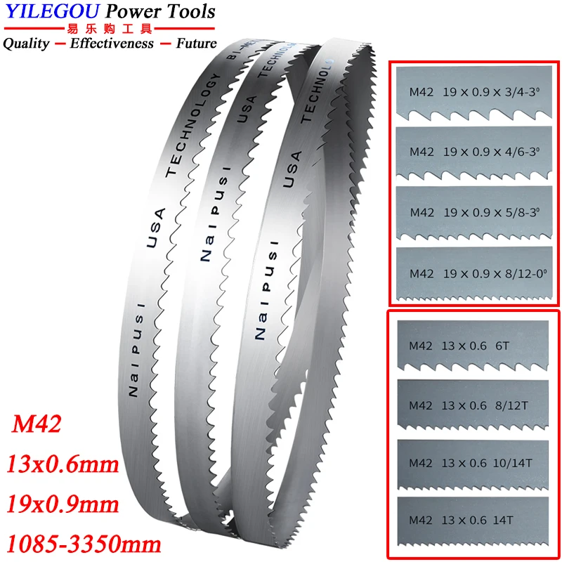 8 pollici 1400 1425 1435 1440 1470mm M42 bi-metallo lama sega a nastro. 1140 1570 1790 2240 2560mm lama bimetallica taglio metallo, legno duro, plastica. Lama per sega a nastro 13 19mm. può