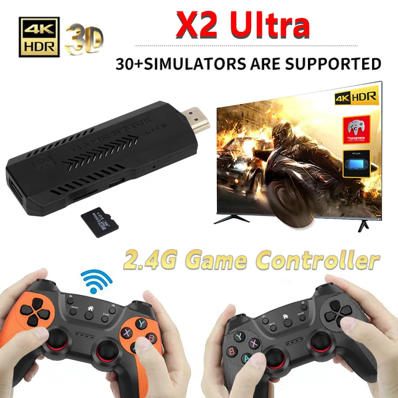 X2 Ultra Console de jeu vidéo 4K bâton de jeu HD rétro Console de jeu vidéo contrôleur sans fil TV 30 + émulateur pour PS1 ou seul GamePad