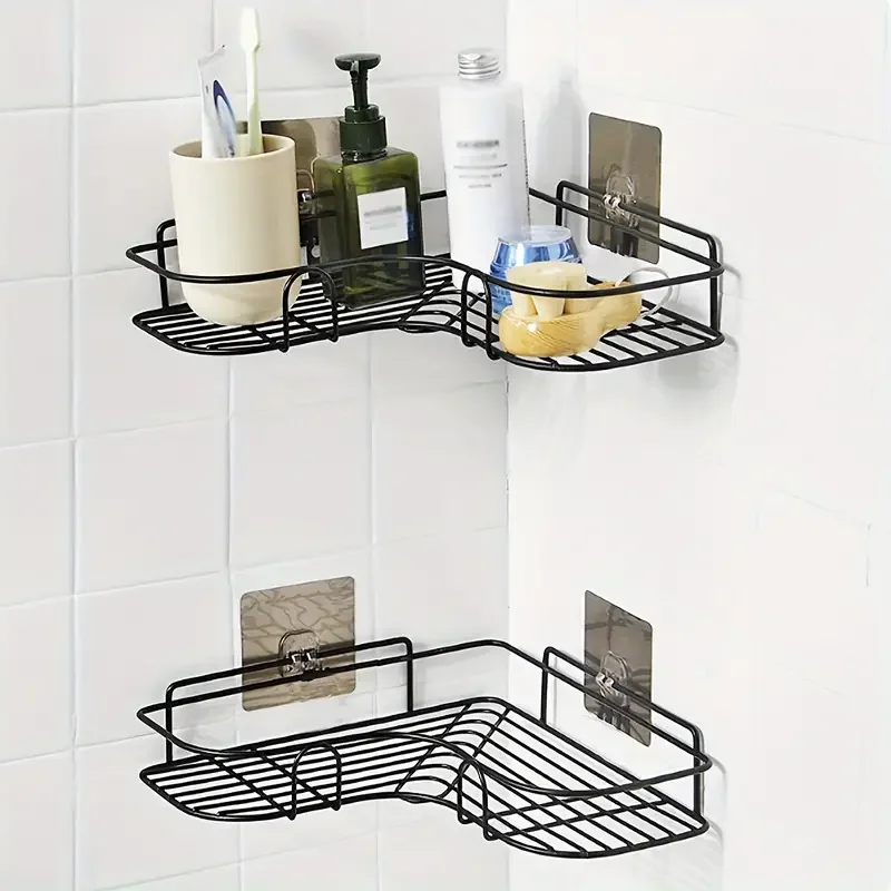 Support de rangement mural pour salle de bain, 1 pièce, étagère de salle de bain sans poinçon, support de rangement triangulaire, accessoires de salle de bains