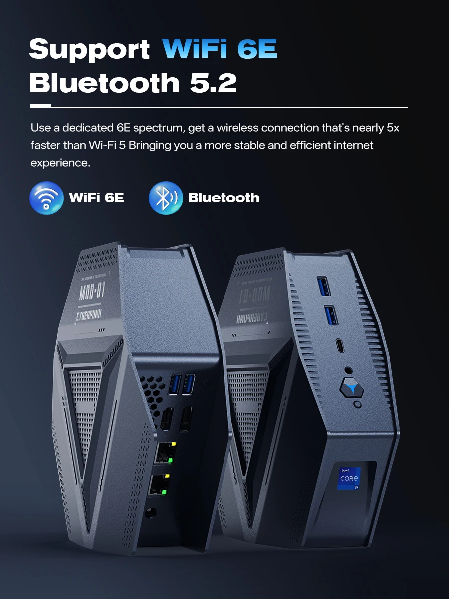 Mini PC de jeu Intel Core i9 12900H WIFI6 THUNDROLT4.0, Ordinateur de bureau/à domicile, 2*DDR4, 4*USB3.2, 2*2.5G LAN, Windows 11