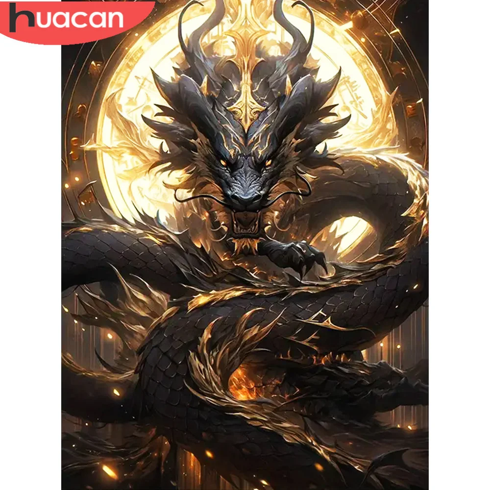 HUACAN-Kit de peinture de dragon rond complet 5D, mosaïque de diamant bricolage, invitation animale, artisanat, décoration de chambre
