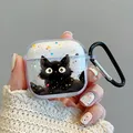 Étui AirPods 4/3 en TPU souple et transparent, étui artistique en forme d'étoile de chat noir pour AirPods Pro/Pro2, housse de protection pour écouteurs