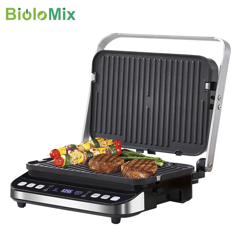 BioloMix 2000W Grill à Contact électrique Grill numérique et presse à Panini, plaques de gaufrier en option, Barbecue à 180 degrés