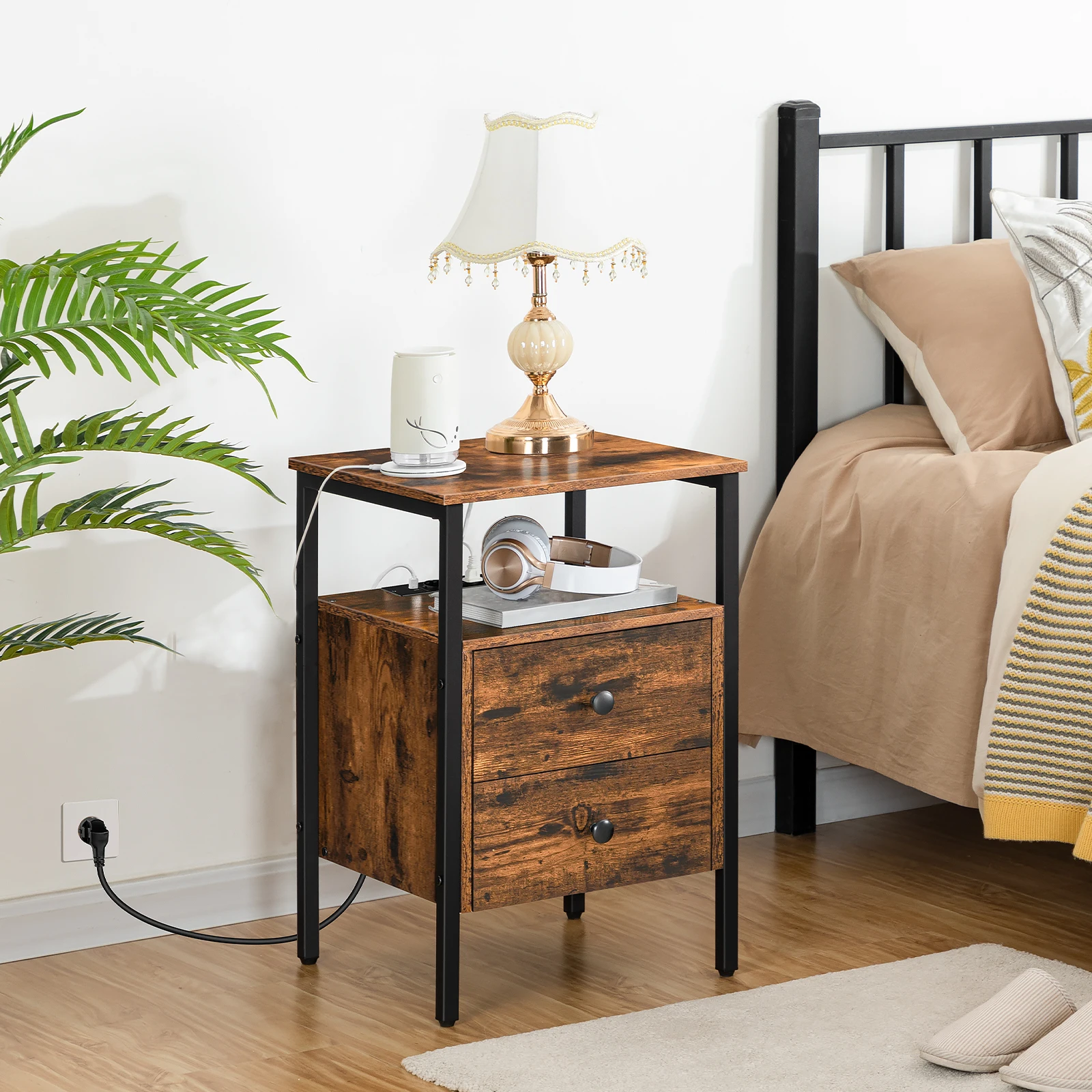 Table de chevet avec station de charge, table d