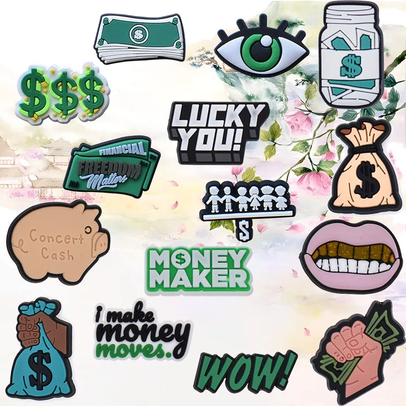 Breloques de chaussures pour Crocs, accessoires le sac du Dollar, breloques pour décorations croco, épingles, accessoire pour hommes, Jeans, sabots pour femmes, Clips