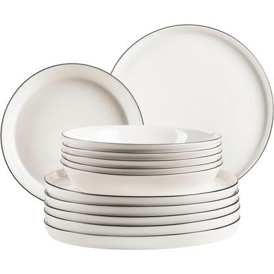 Tafelservice MÄSER "SITA, aus Porzellan", schwarz-weiß (weiß, schwarz), 12 tlg., Porzellan, Geschirr-Sets, Geschirr-Set, Service Image