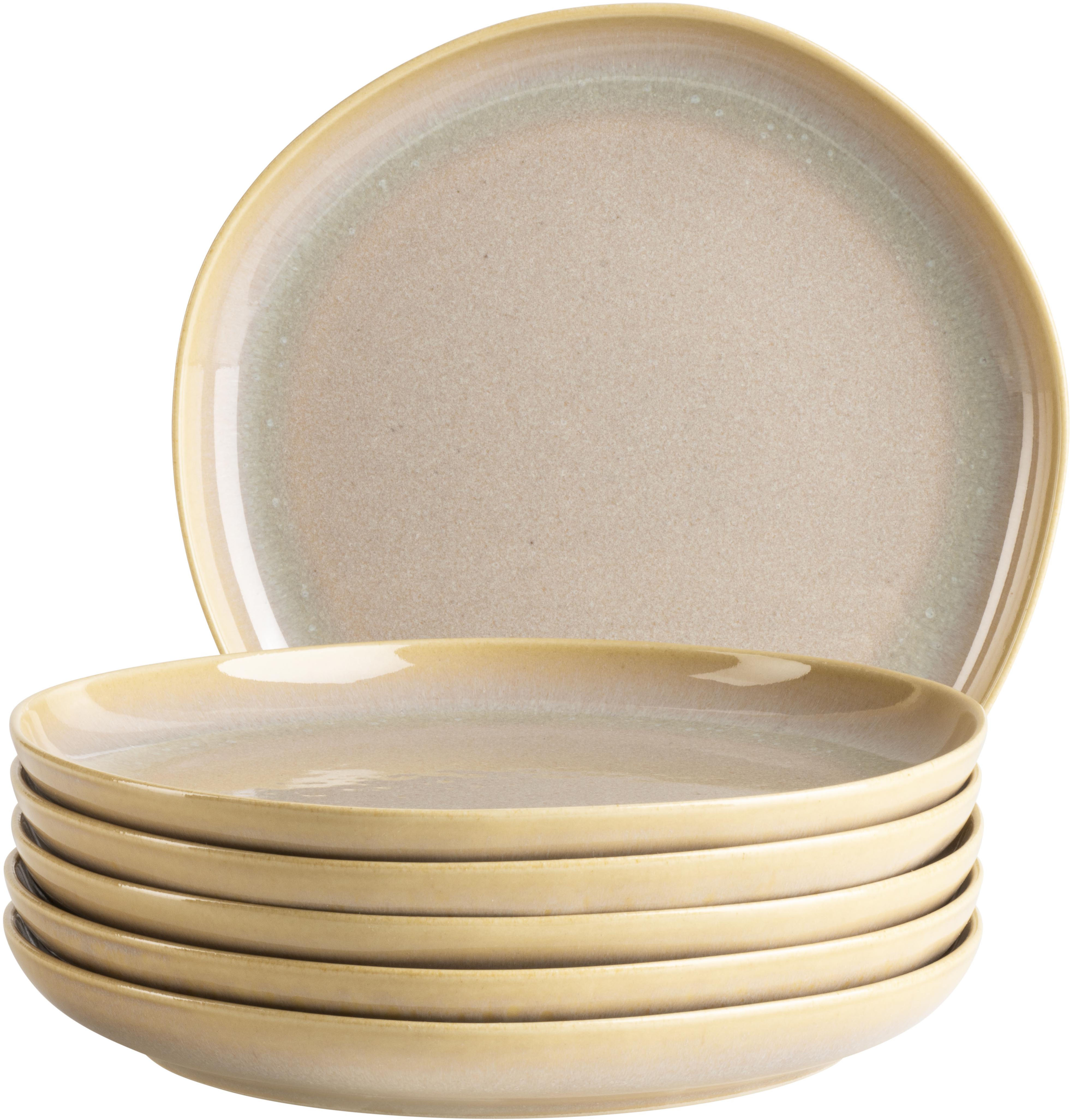 Dessertteller MÄSER "Cordelia, Teller-Set aus Steinzeug", beige (beige, sand), H:1cm Ø:22cm, Steinzeug, Speiseteller, Geschirr-Set