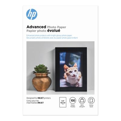 HP Advanced Photo Paper for Inkjet Printers, Glossy, 4" x 6", 66 Lb, Pack Of 100 Sheets (Q6638A)